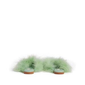 NWT Sleeper Pom Slides with Feathers in Mint - Size 35